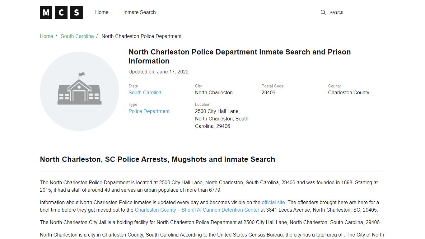 North Charleston Police Department Inmate Search and ...